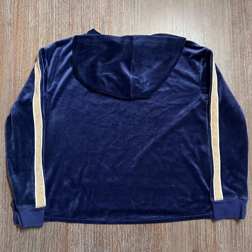 Justice Active Velour Soccer‎ Hoodie Girls Size 14/16 Navy Gold Glitter Stripes